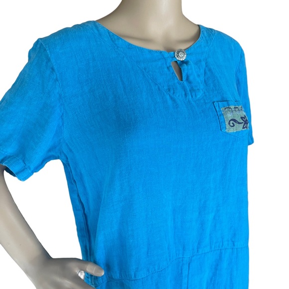 BLUE CACTUS L blue linen shift dress lagenlook boxy natural fibers summer beach - Picture 9 of 9
